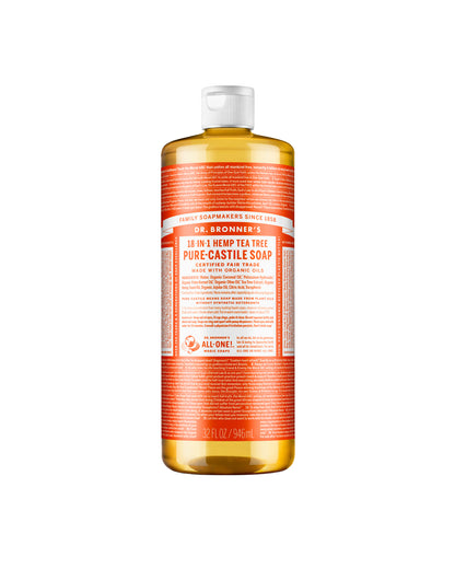 The front of Dr. Bronner's Tea Tree Pure-Castile Liquid Soap