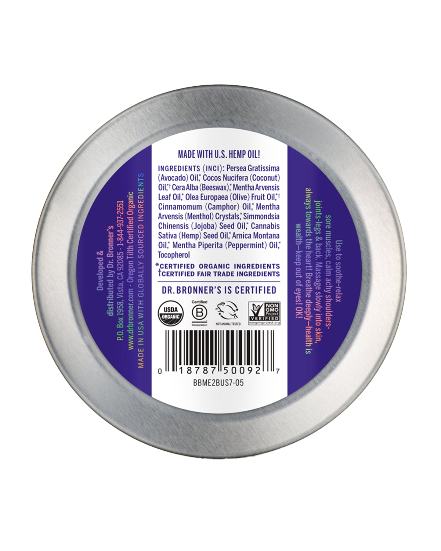 The back of Dr. Bronner's Arnica-Menthol Magic Balm
