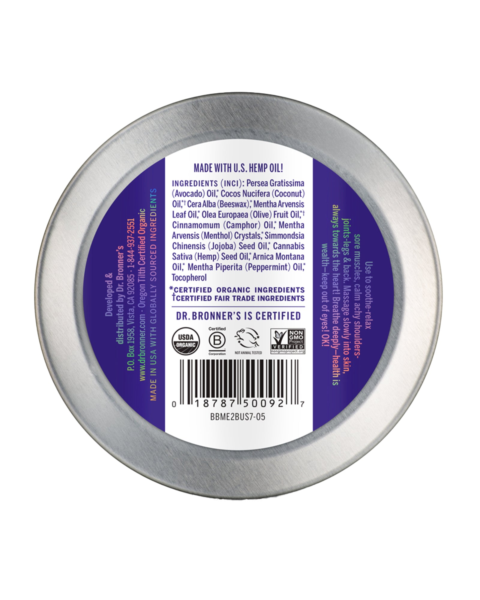 The back of Dr. Bronner's Arnica-Menthol Magic Balm