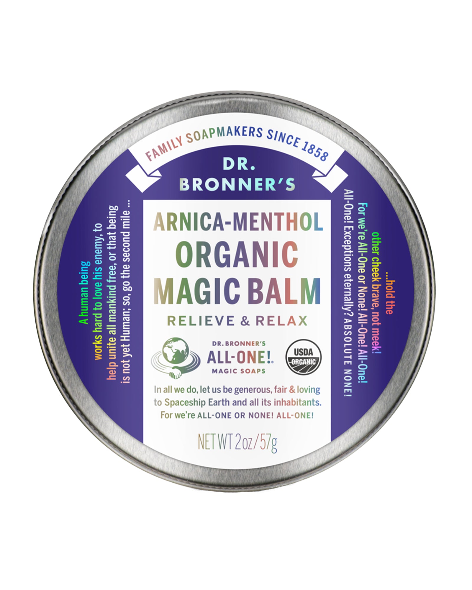 The front of Dr. Bronner's Arnica-Menthol Magic Balm