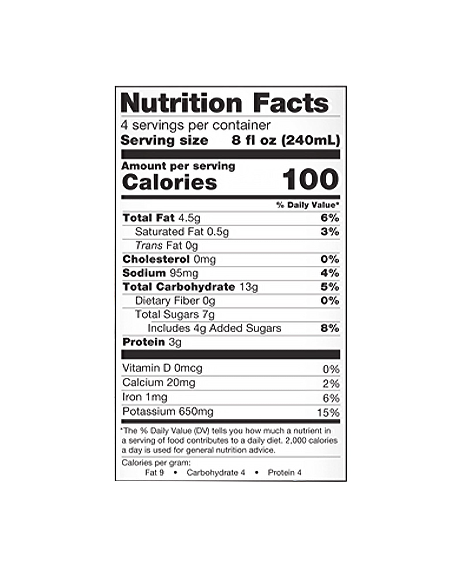 The nutrition panel of Elmhurst 1925 Pistachio Milk - Barista Edition