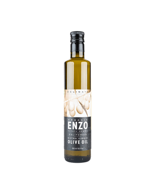 The front of ENZO Olive Oil Company Delicate Organic California Extra Virgin Olive Oil