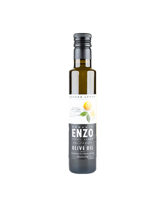 The front of ENZO Olive Oil Company Eureka Lemon Crush Organic California Extra Virgin Olive Oil