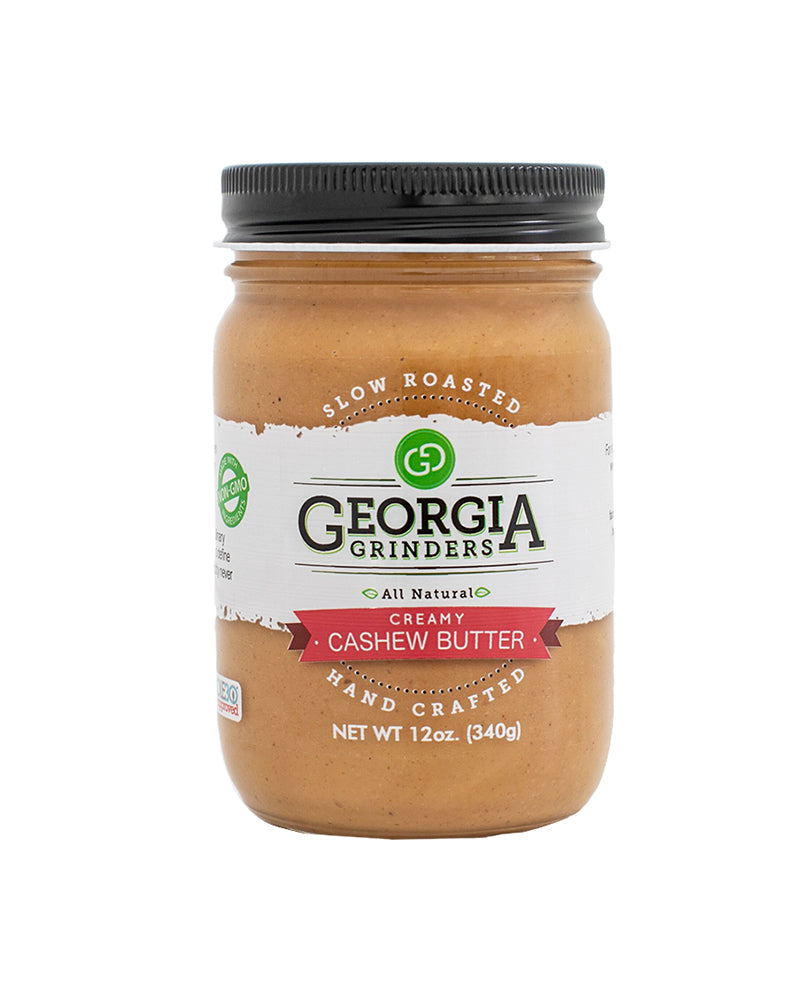 The front of Georgia Grinders Creamy Cashew Butter