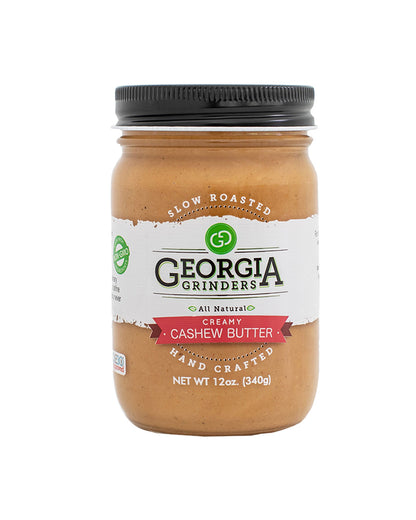 The front of Georgia Grinders Creamy Cashew Butter