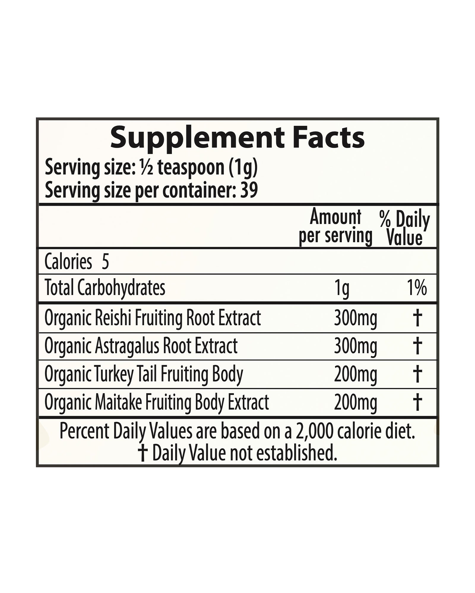 The nutrition panel of Goldmine Daily Immunity Support Supershroom Powder