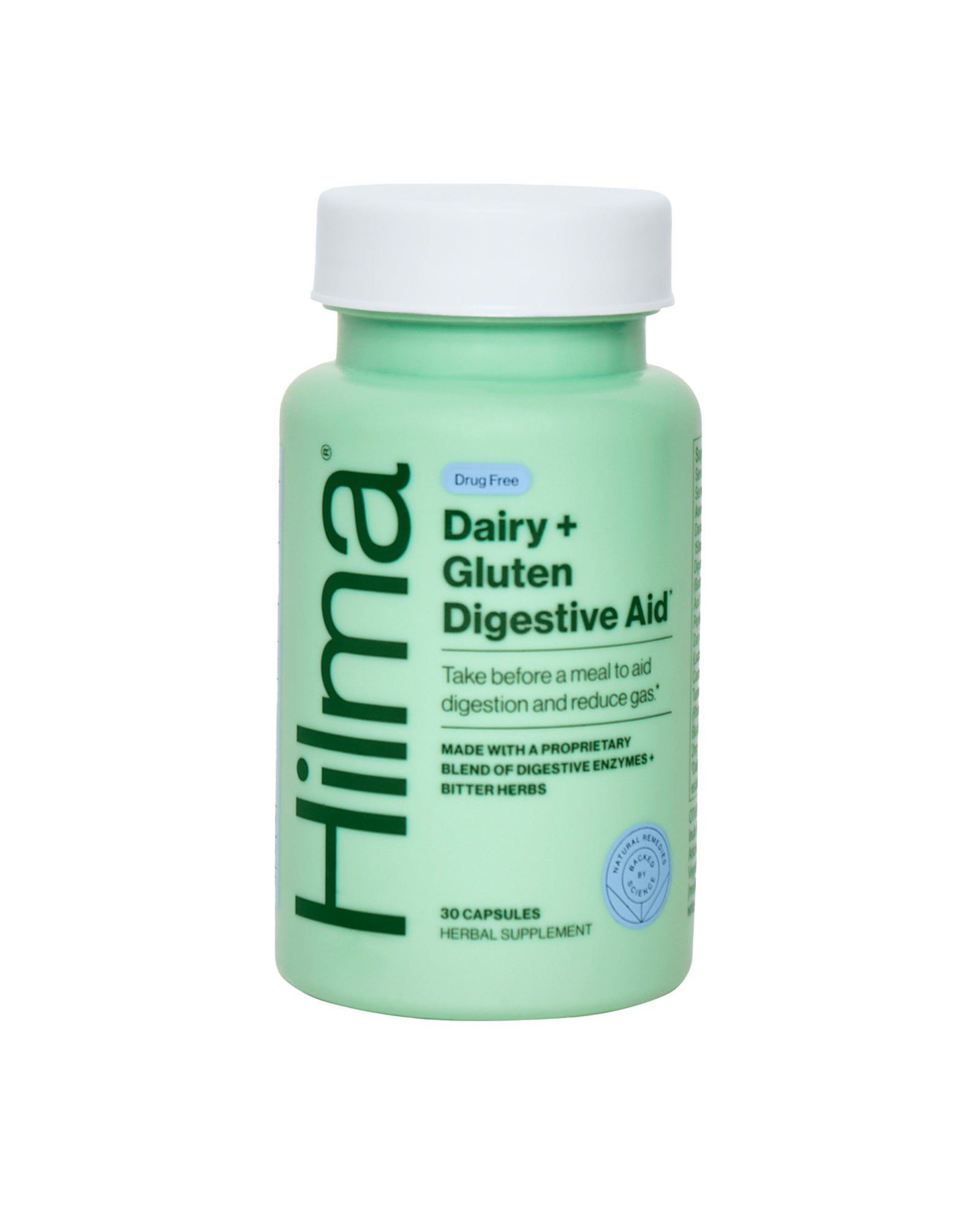 The front of Hilma Dairy & Gluten Digestive Aid Capsules
