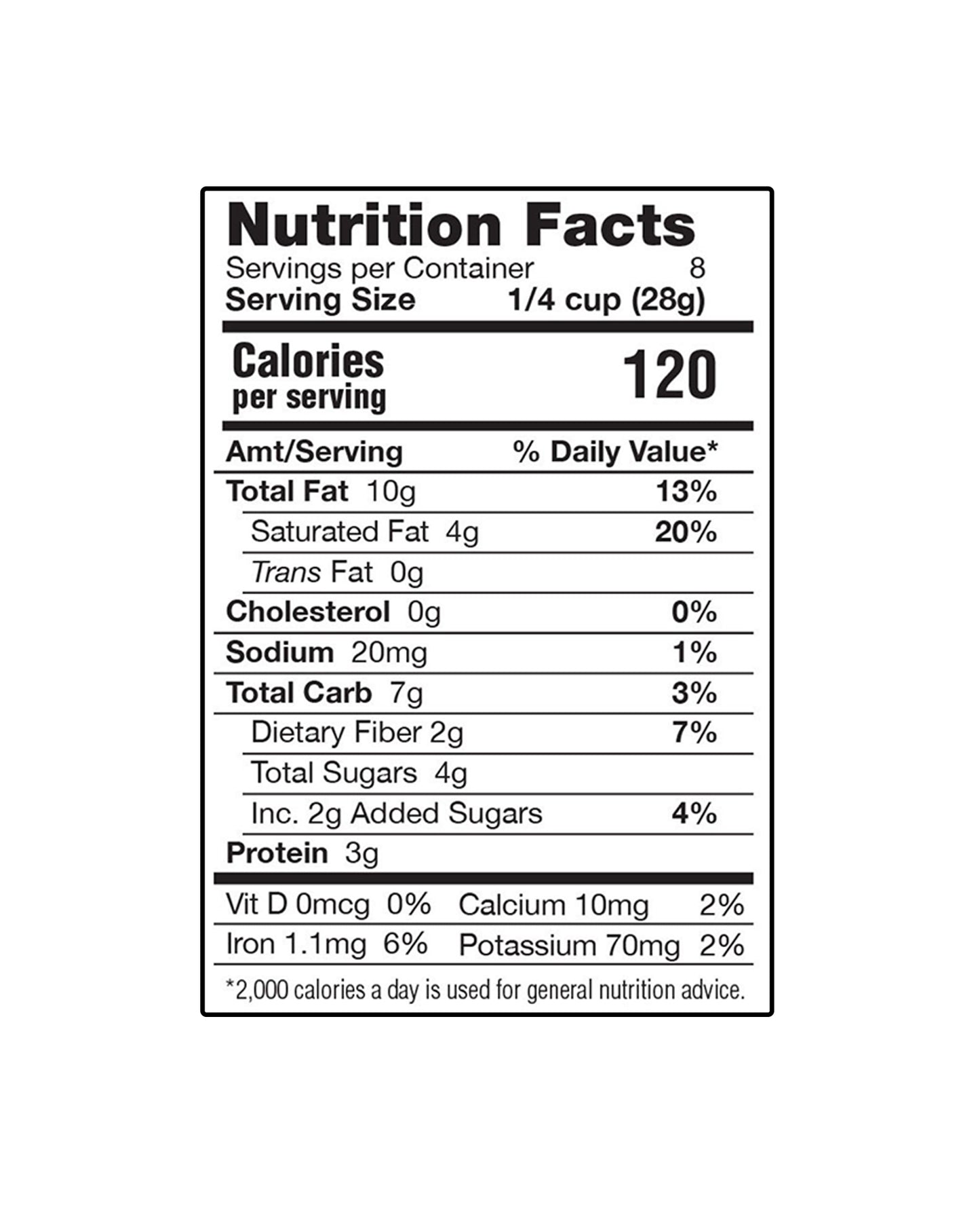 The nutrition panel of Lark Ellen Farm Grain-Free Lemon Blueberry Sprouted Nut & Seed Granola