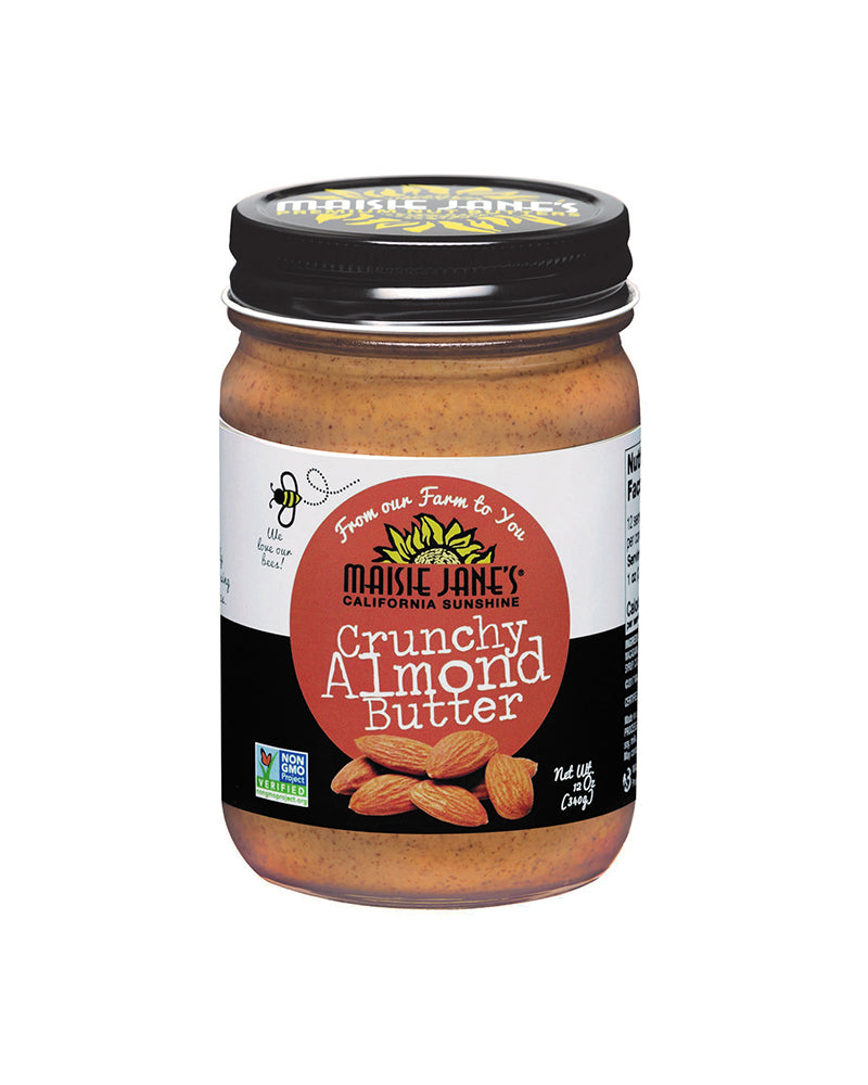 The front of Maisie Jane's Crunchy Almond Butter