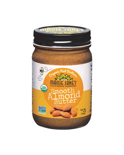 The front of Maisie Jane's Organic Smooth Almond Butter