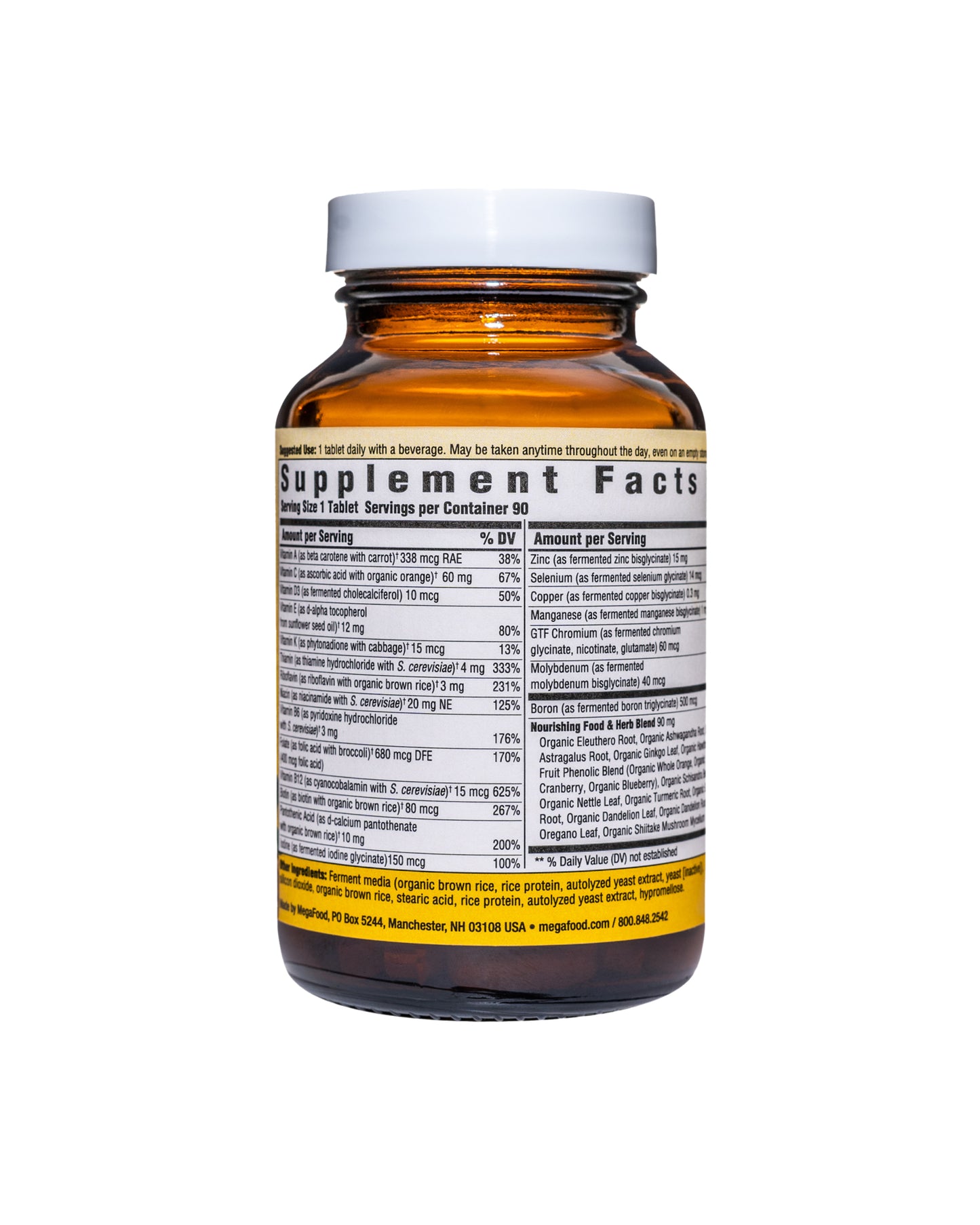 The back of MegaFood Men Over 40™ One Daily Tablets