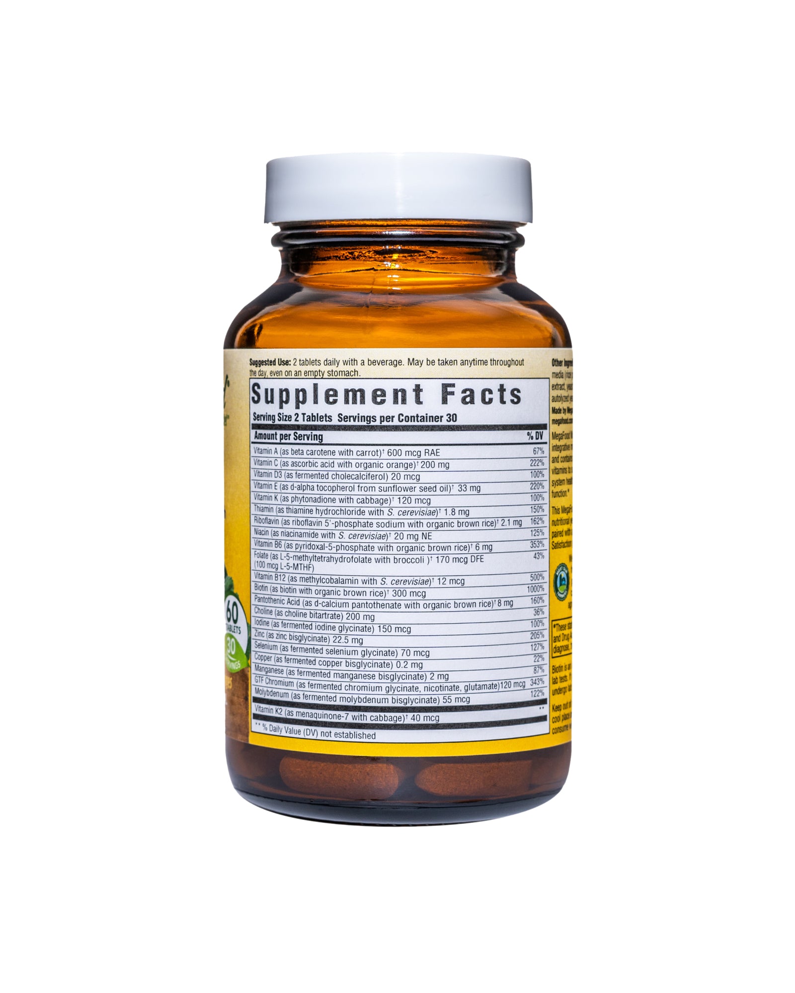 The back of MegaFood Multi for Men Tablets