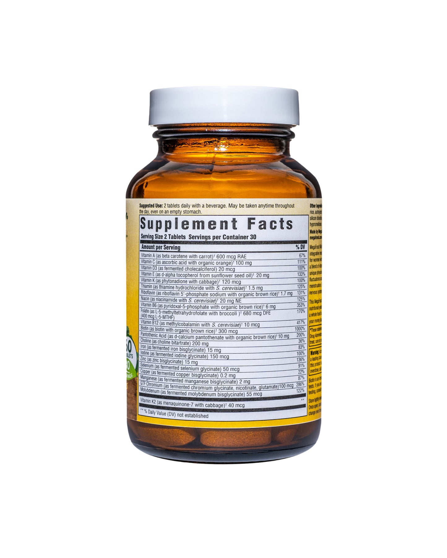 The back of MegaFood Multi for Women Tablets