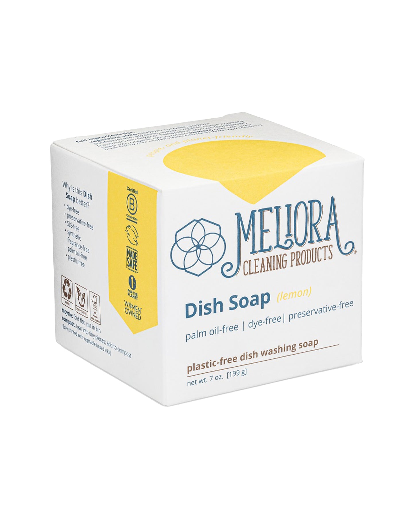 The front of Meliora Lemon Dish Soap Bar