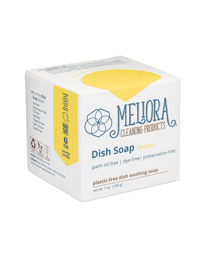 The front of Meliora Lemon Dish Soap Bar