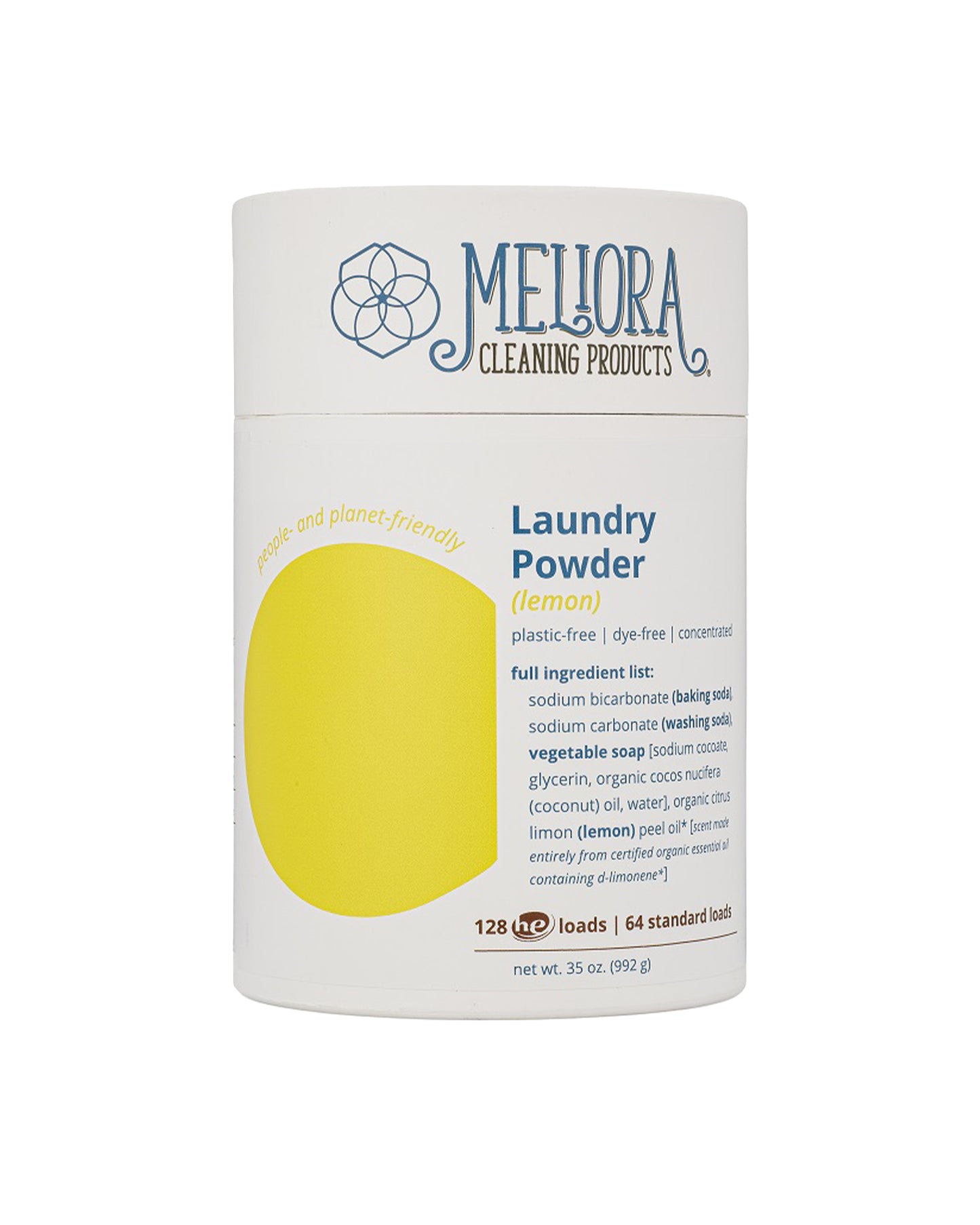 The front of Meliora Lemon Concentrated Laundry Powder