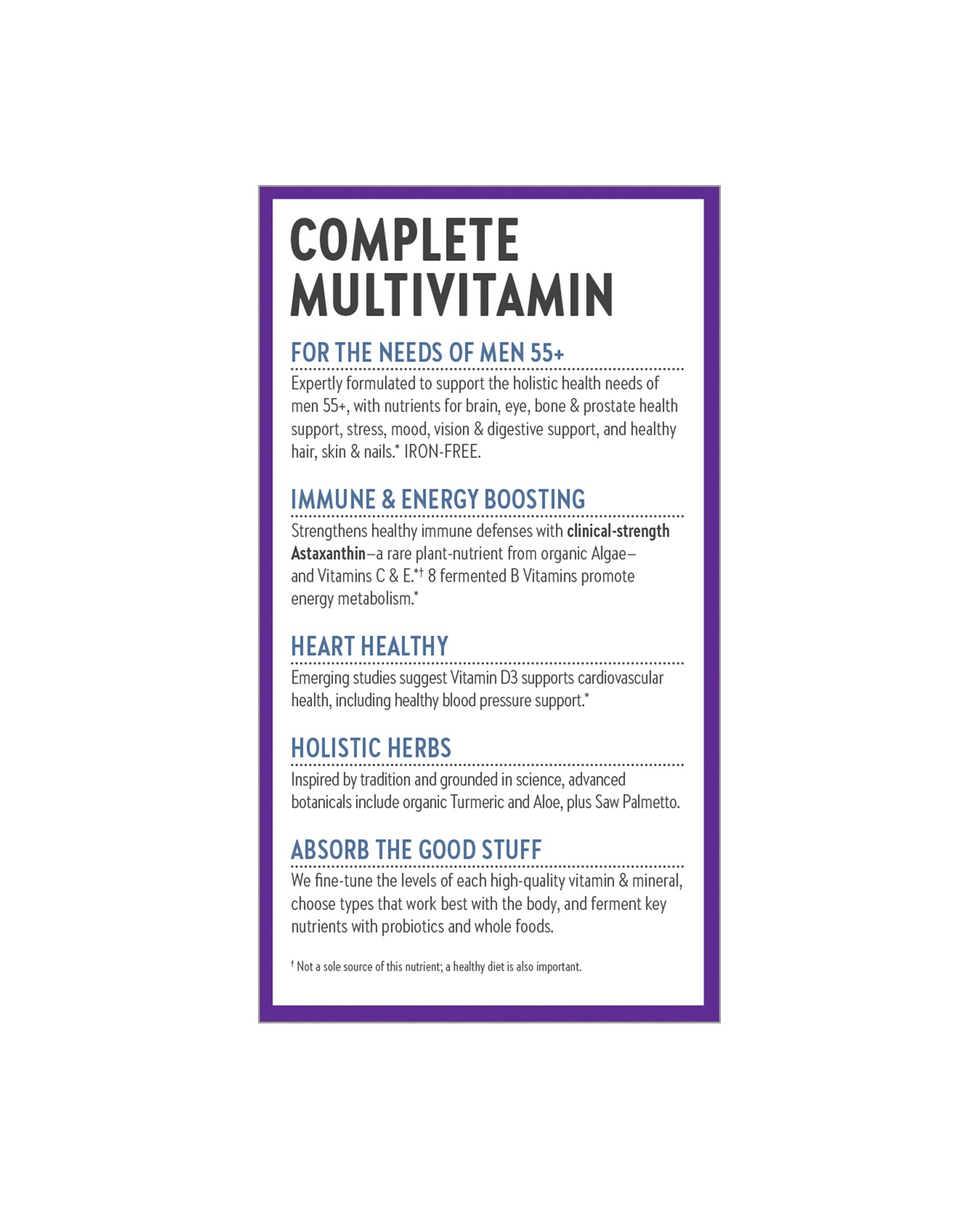 The back of New Chapter Every Man™'s One Daily 55+ Multivitamin Tablets