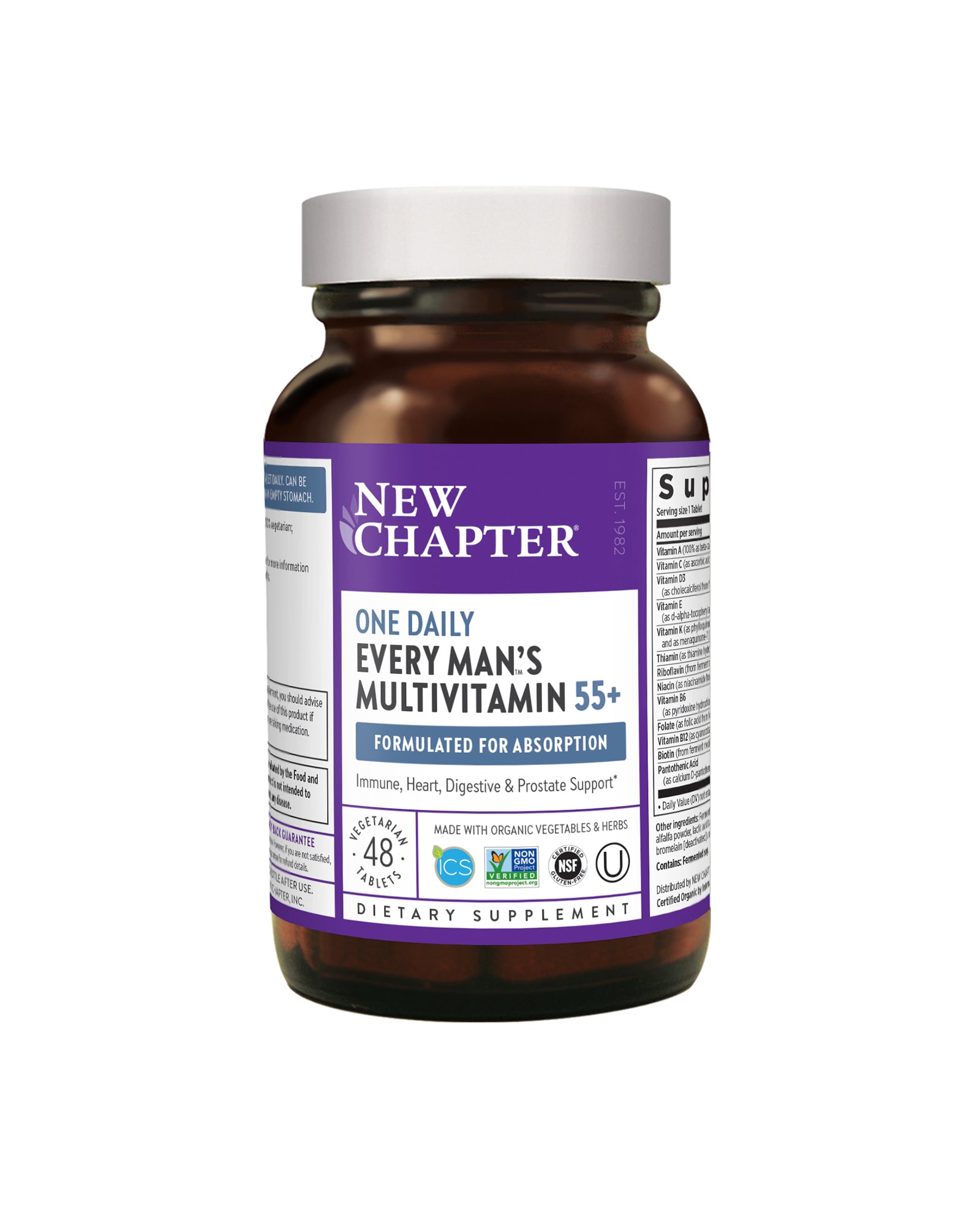 The front of New Chapter Every Man™'s One Daily 55+ Multivitamin Tablets