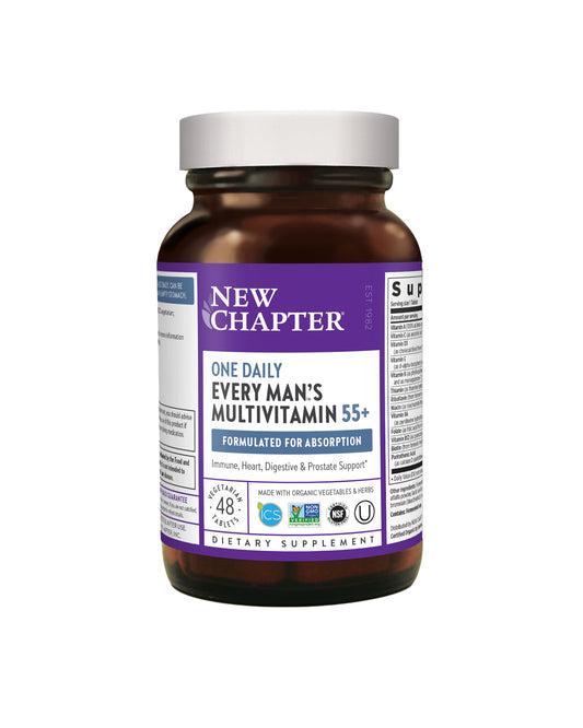 The front of New Chapter Every Man™'s One Daily 55+ Multivitamin Tablets