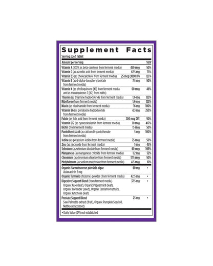 The nutrition panel of New Chapter Every Man™'s One Daily 55+ Multivitamin Tablets