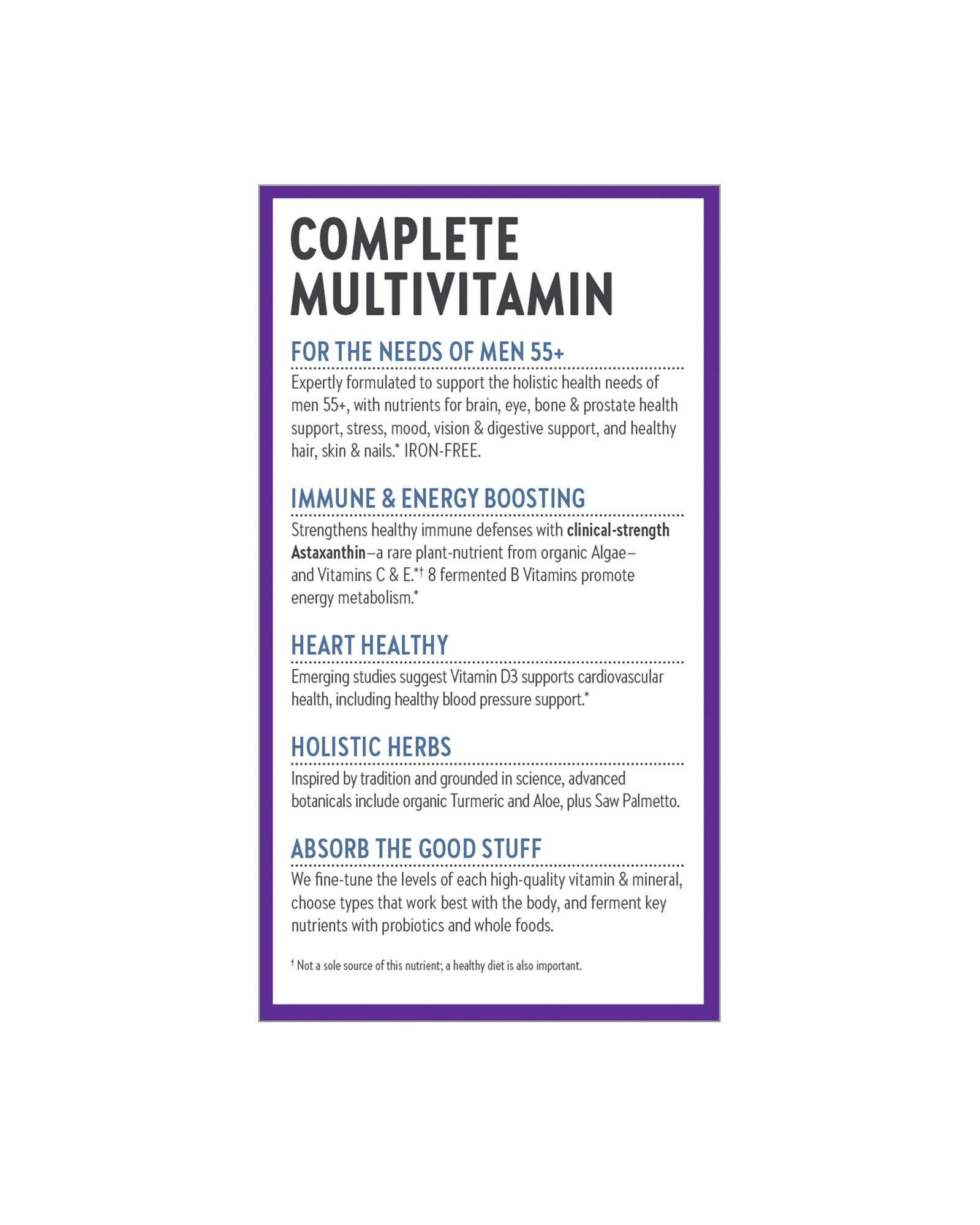 The back of New Chapter Every Man™'s One Daily 55+ Multivitamin Tablets