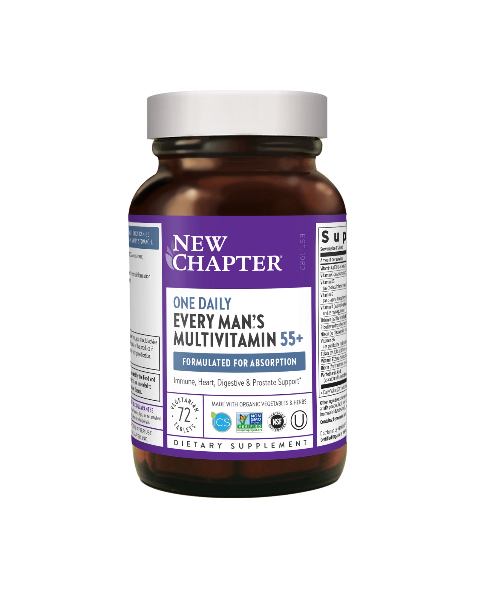 The front of New Chapter Every Man™'s One Daily 55+ Multivitamin Tablets