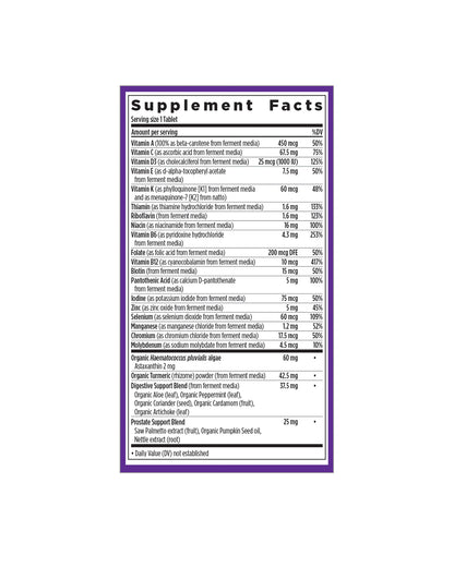 The nutrition panel of New Chapter Every Man™'s One Daily 55+ Multivitamin Tablets
