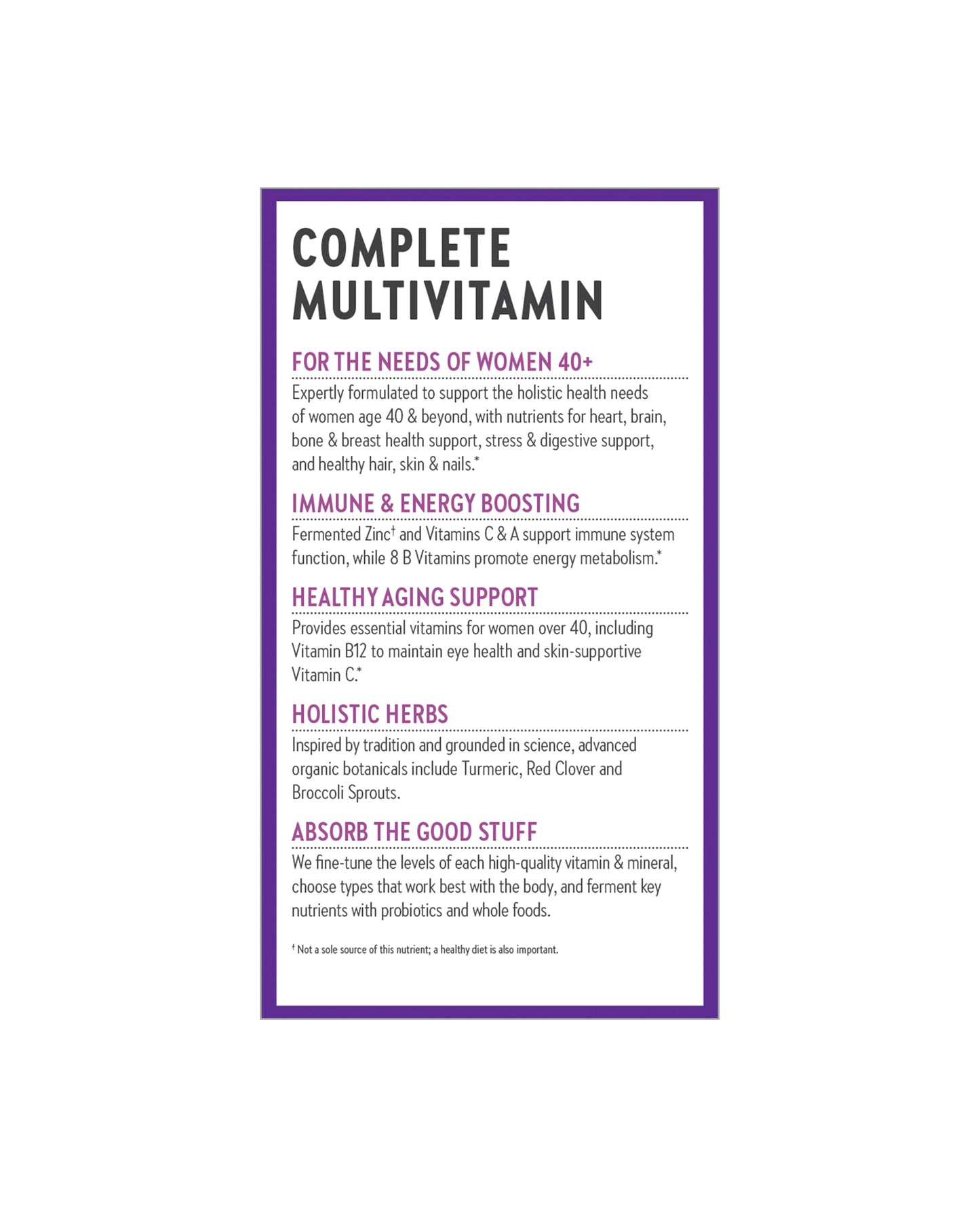The back of New Chapter Every Woman™'s One Daily 40+ Multivitamin Tablets