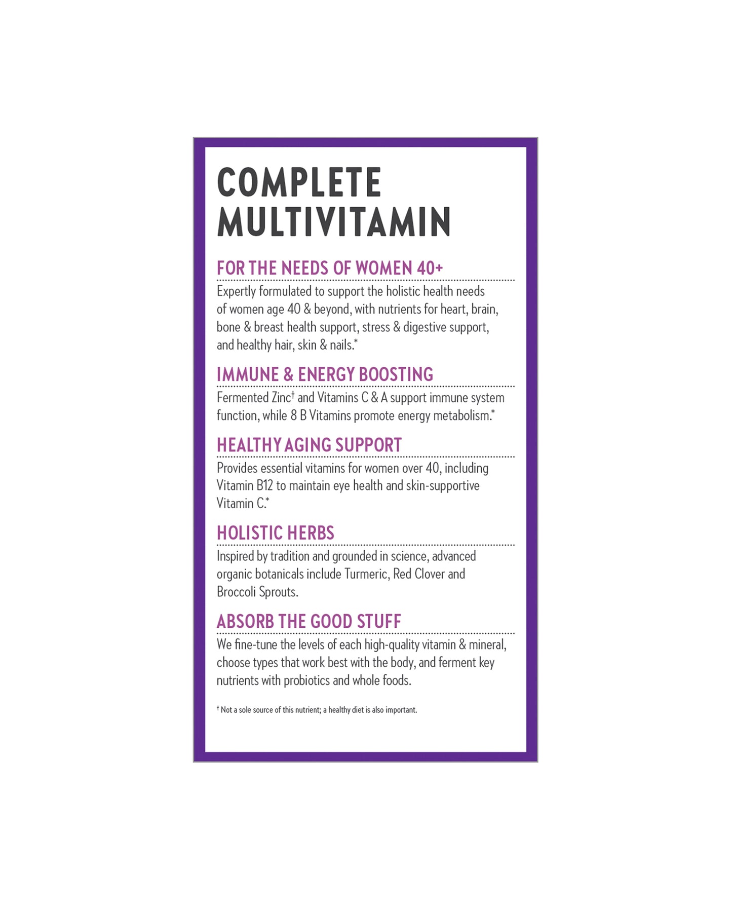 The back of New Chapter Every Woman™'s One Daily 40+ Multivitamin Tablets
