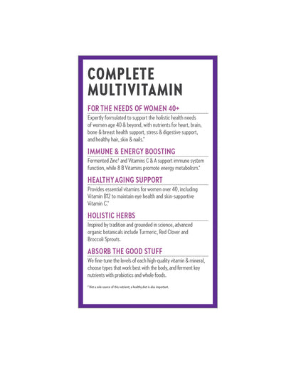 The back of New Chapter Every Woman™'s One Daily 40+ Multivitamin Tablets