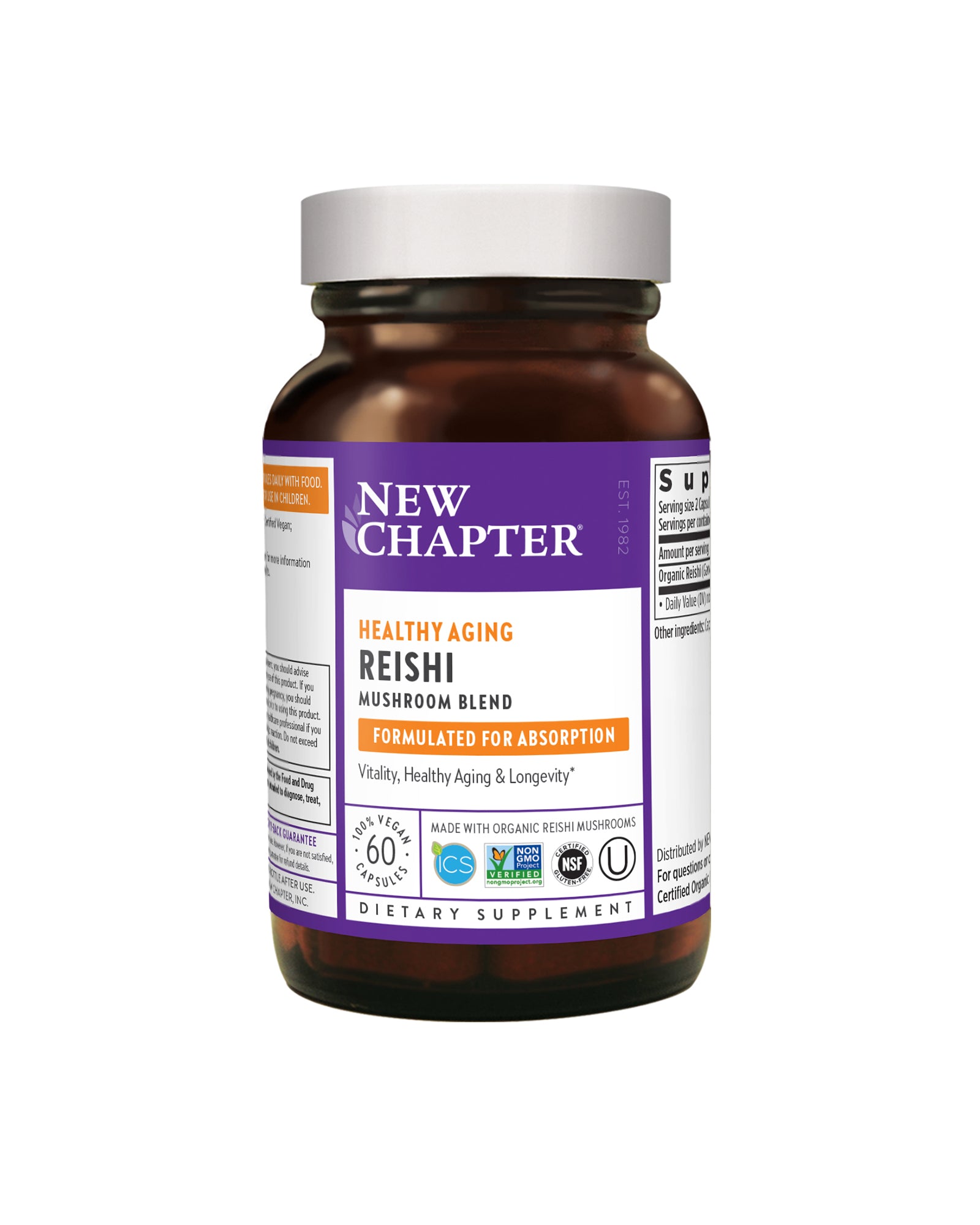 The front of New Chapter Healthy Aging: Reishi Mushroom Blend Capsules
