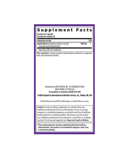 The nutrition panel of New Chapter Healthy Aging: Reishi Mushroom Blend Capsules