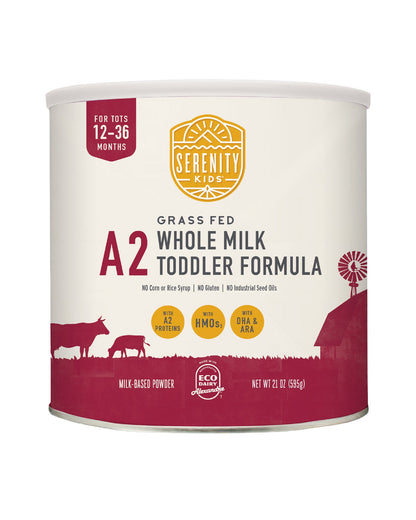 The front of Serenity Kids A2 Whole Milk Toddler Formula