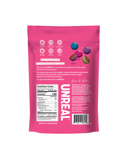 The back of UNREAL Milk Chocolate Gems
