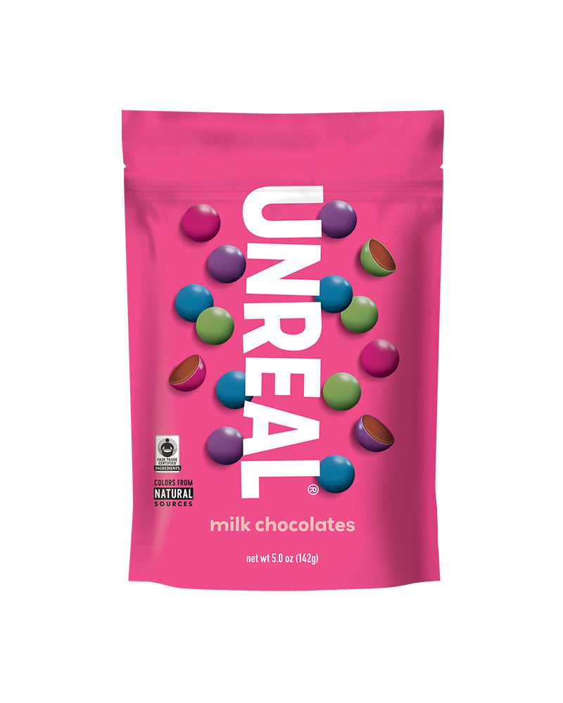 The front of UNREAL Milk Chocolate Gems