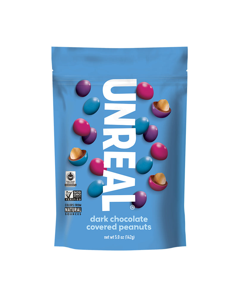 The front of UNREAL Dark Chocolate Peanut Gems