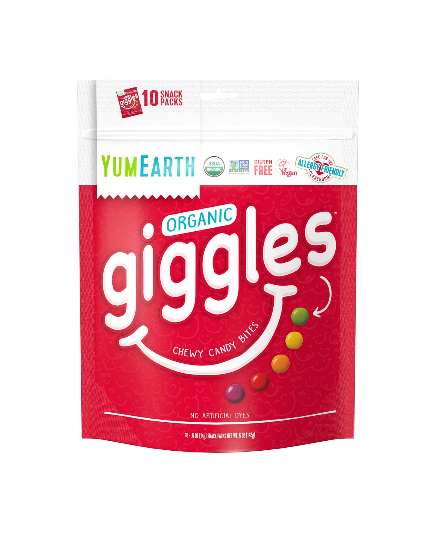 The front of YumEarth Organic Giggle Snack Packs