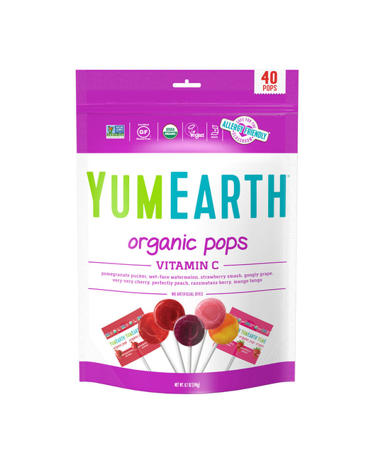 The front of YumEarth Organic Assorted Vitamin C Lollipops