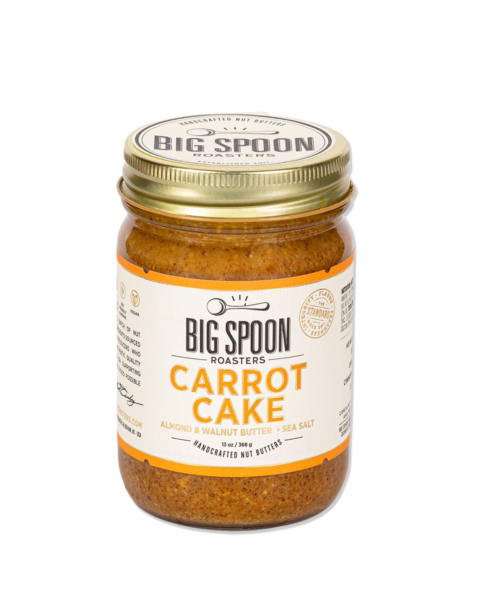 The front of Big Spoon Roasters Carrot Cake Almond & Walnut Butter