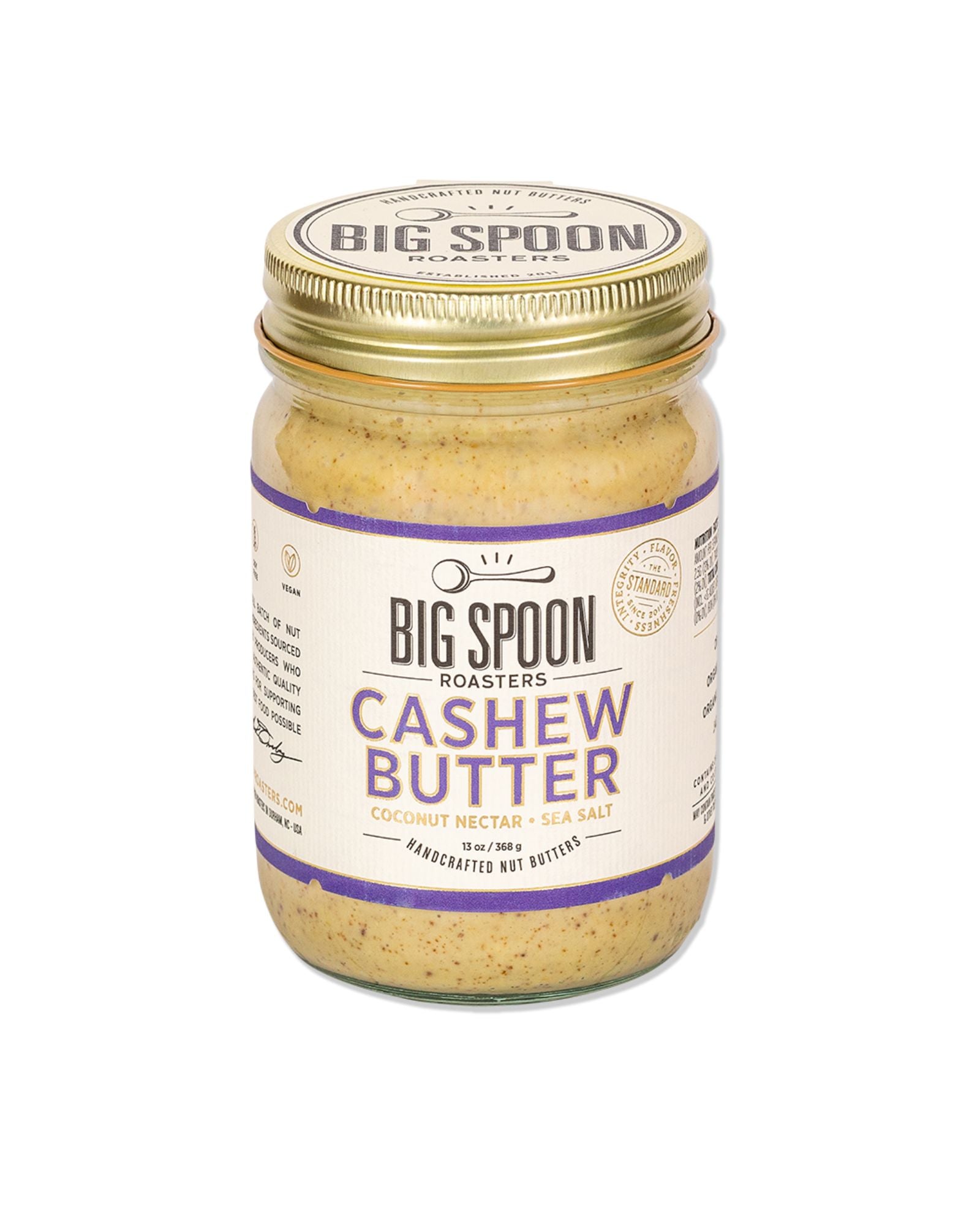 The front of Big Spoon Roasters Cashew Butter with Coconut Nectar & Sea Salt