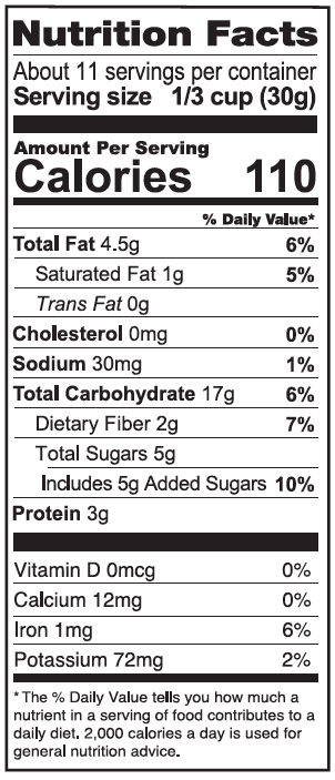 Nutrition Facts Chocolate Granola