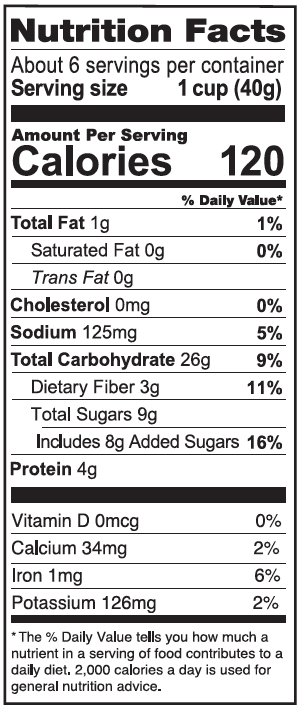 Nutrition Facts Cinnamon Power Os